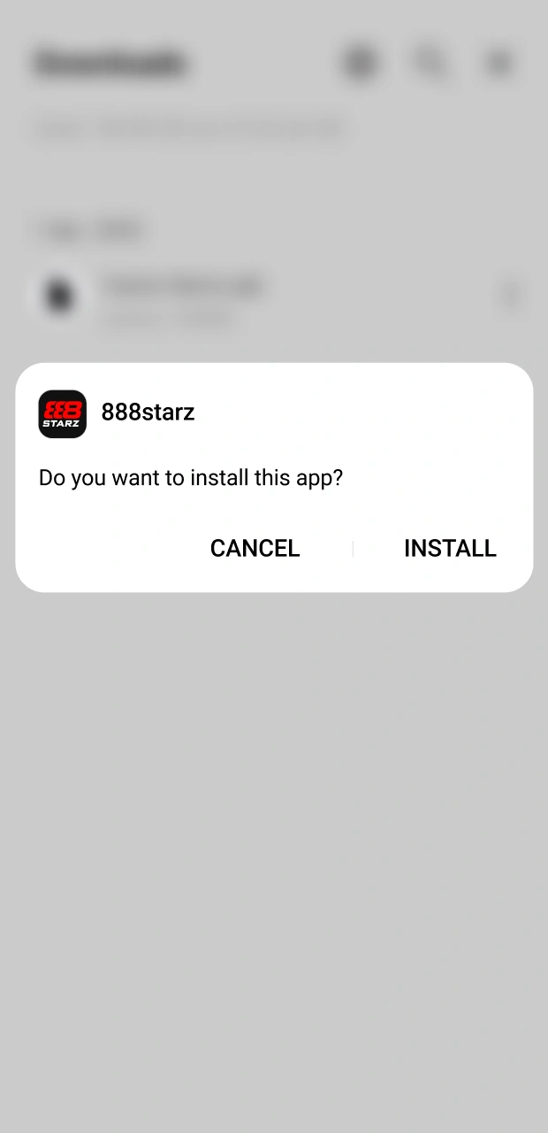 Click the install button to deploy the Android software for 888starz.