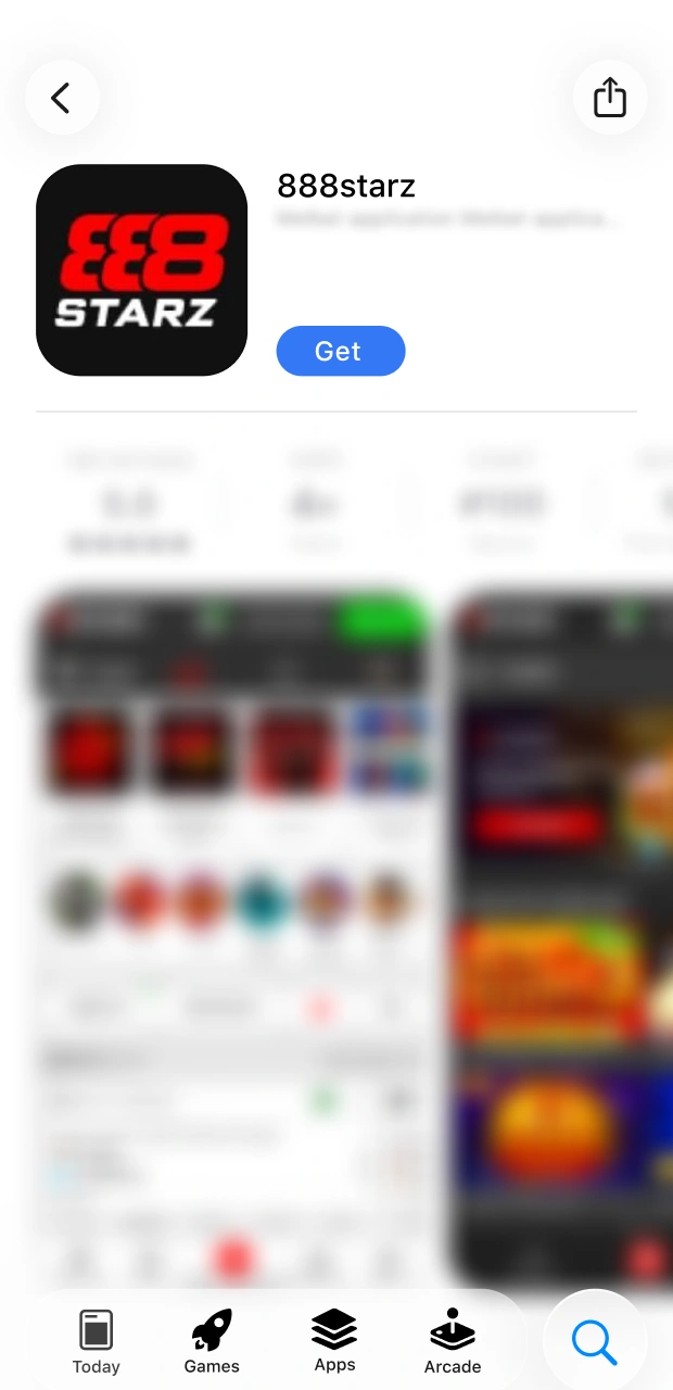 Press the get button to download the iOS mobile client from 888starz.