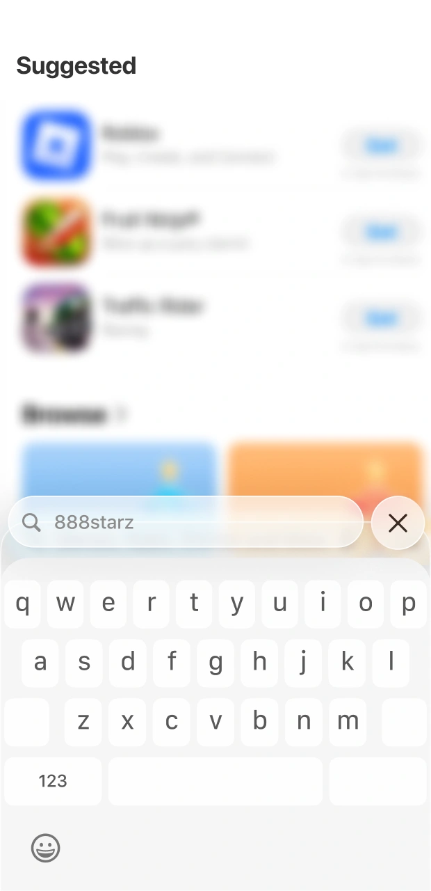 Enter the brand name in the iOS store search bar to find 888starz.