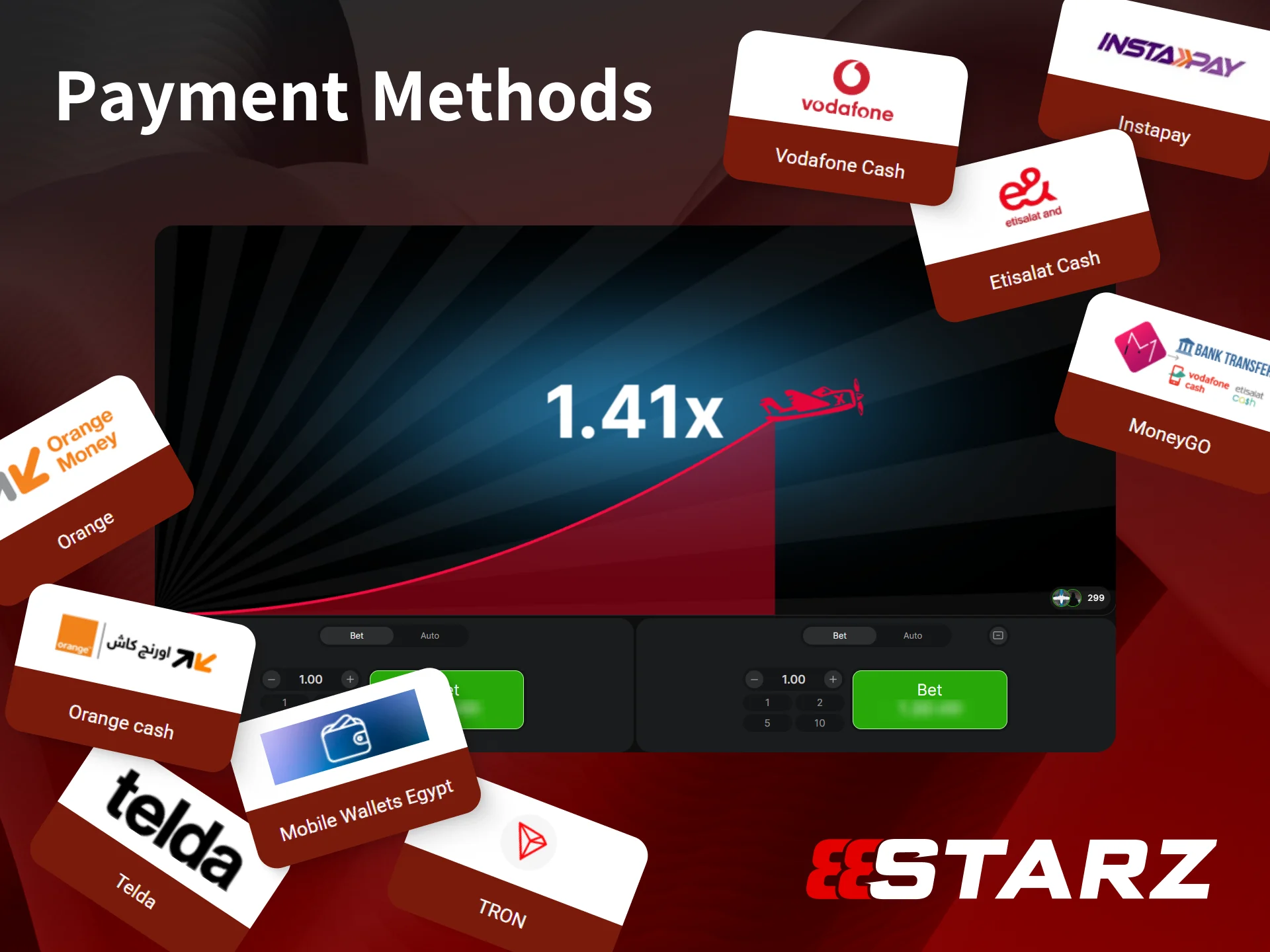 Top up your account using the convenient payment methods available for 888starz Aviator players.