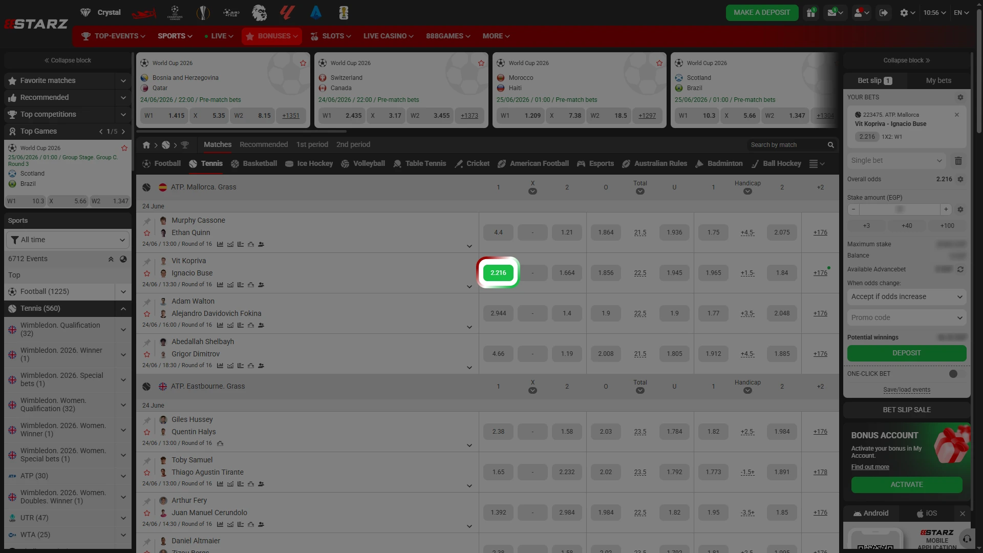 Select an optimal market at 888starz to configure your first bet successfully.