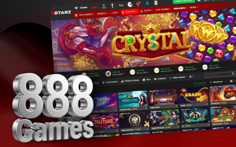 Discover exclusive online casino titles in the special 888Games section at 888starz.