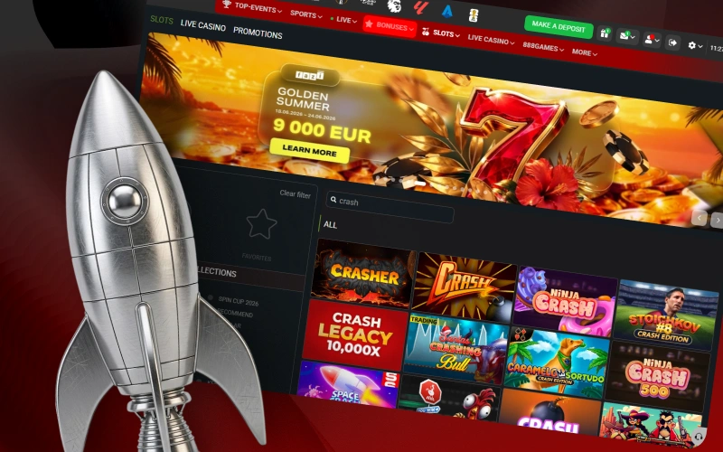 Test your luck with crash online casino games available on 888starz.