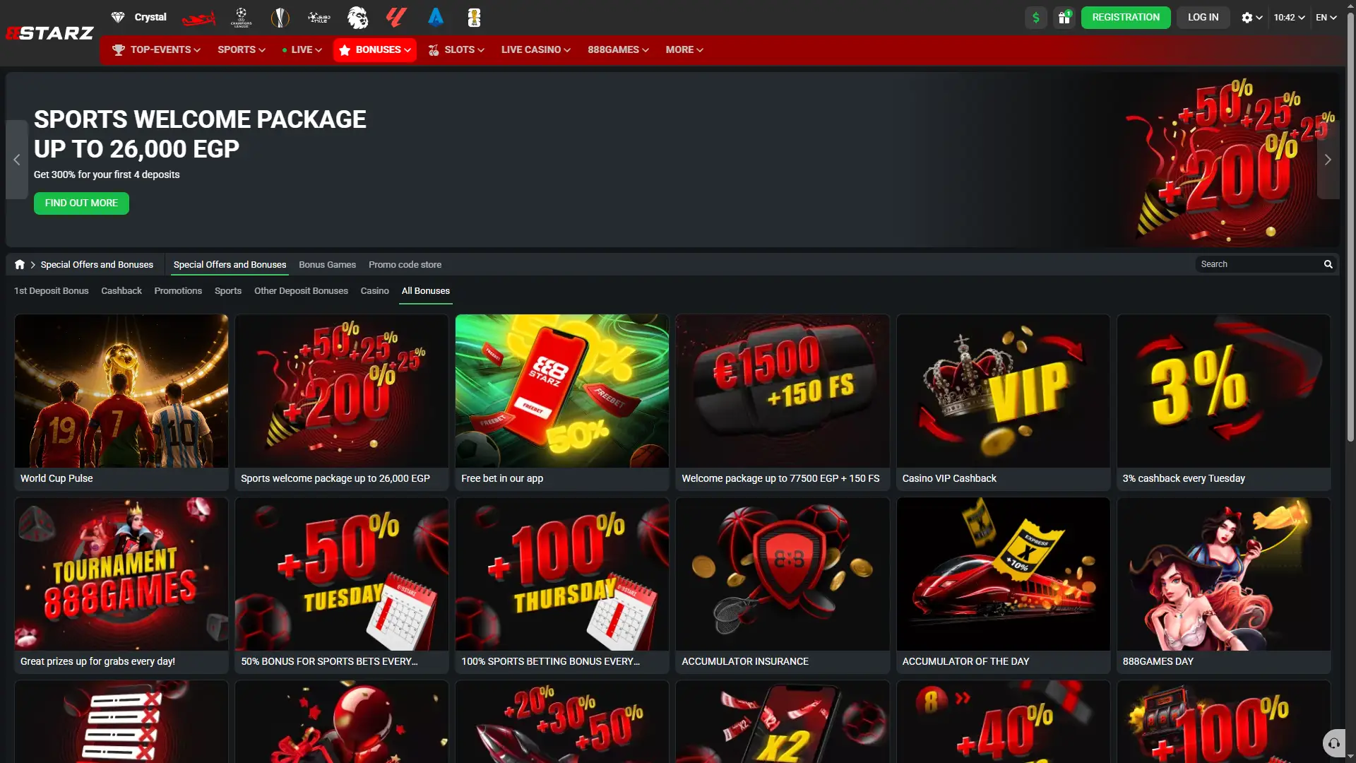 Claim various promotional rewards and active bonuses provided by 888starz.