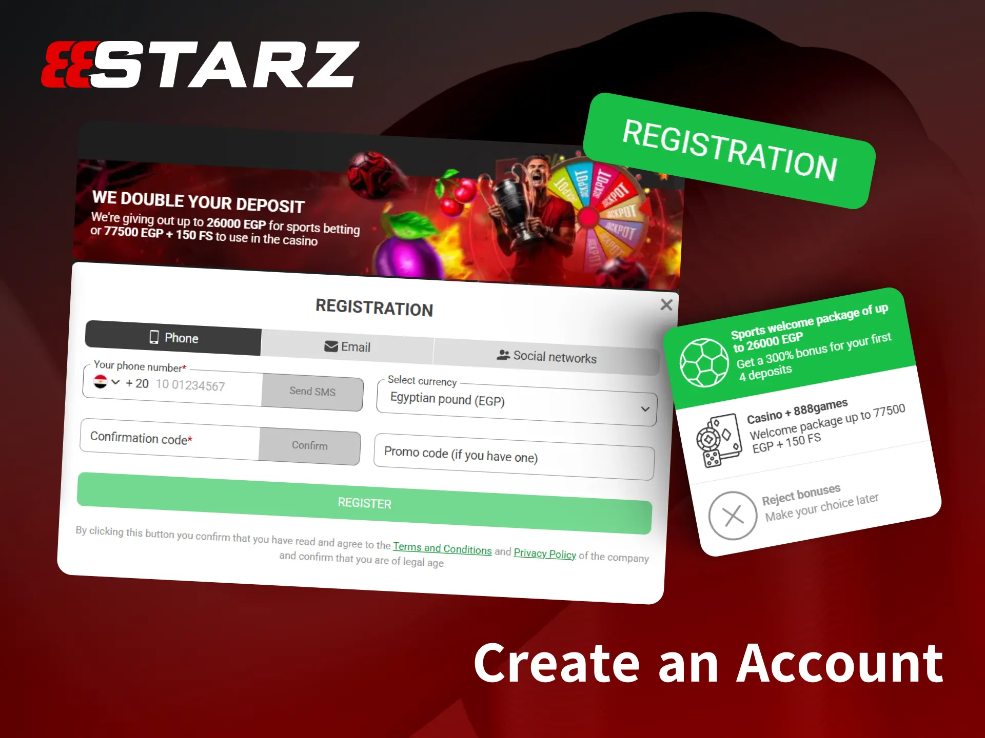 Complete your registration on 888starz and access your new betting account.
