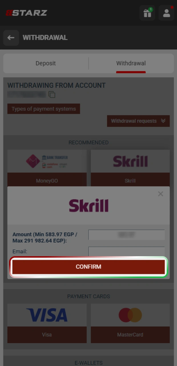 Confirm the withdrawal request to transfer your winnings from the official 888starz website.