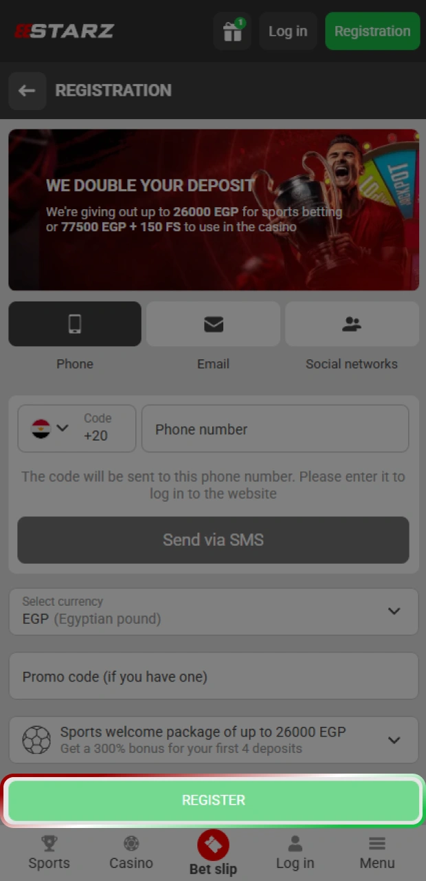 Submit the form to finalize your 888starz registration and start playing.