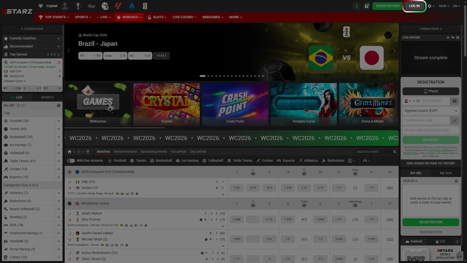 Press the entry button to open the 888starz login window.